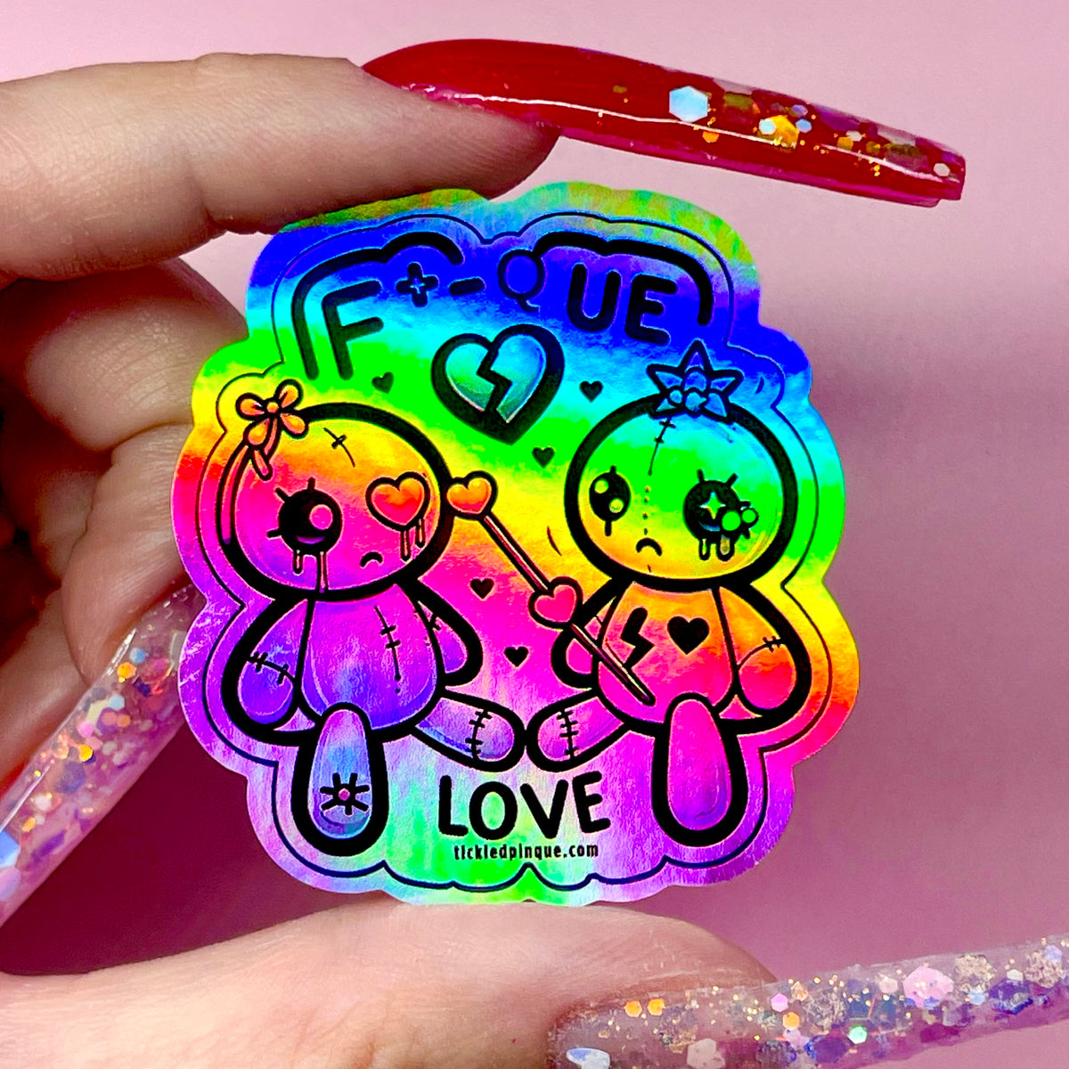 Tickled Sticker Holographic F*que Love Sticker – Tickled Pinque Cosmetics